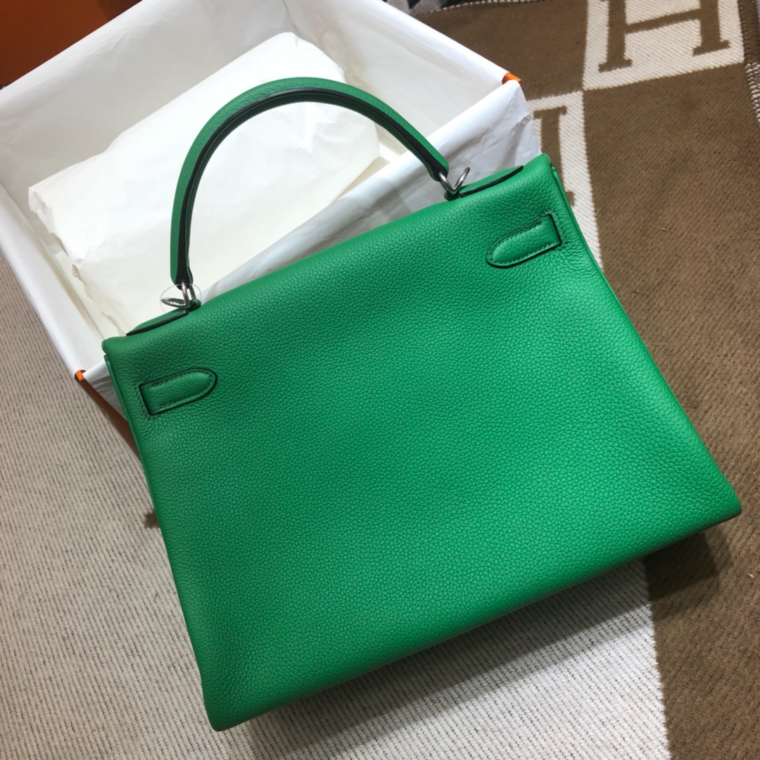 Hermes Kelly 32cm Handbag Shoulder Bag in Green Togo Leather